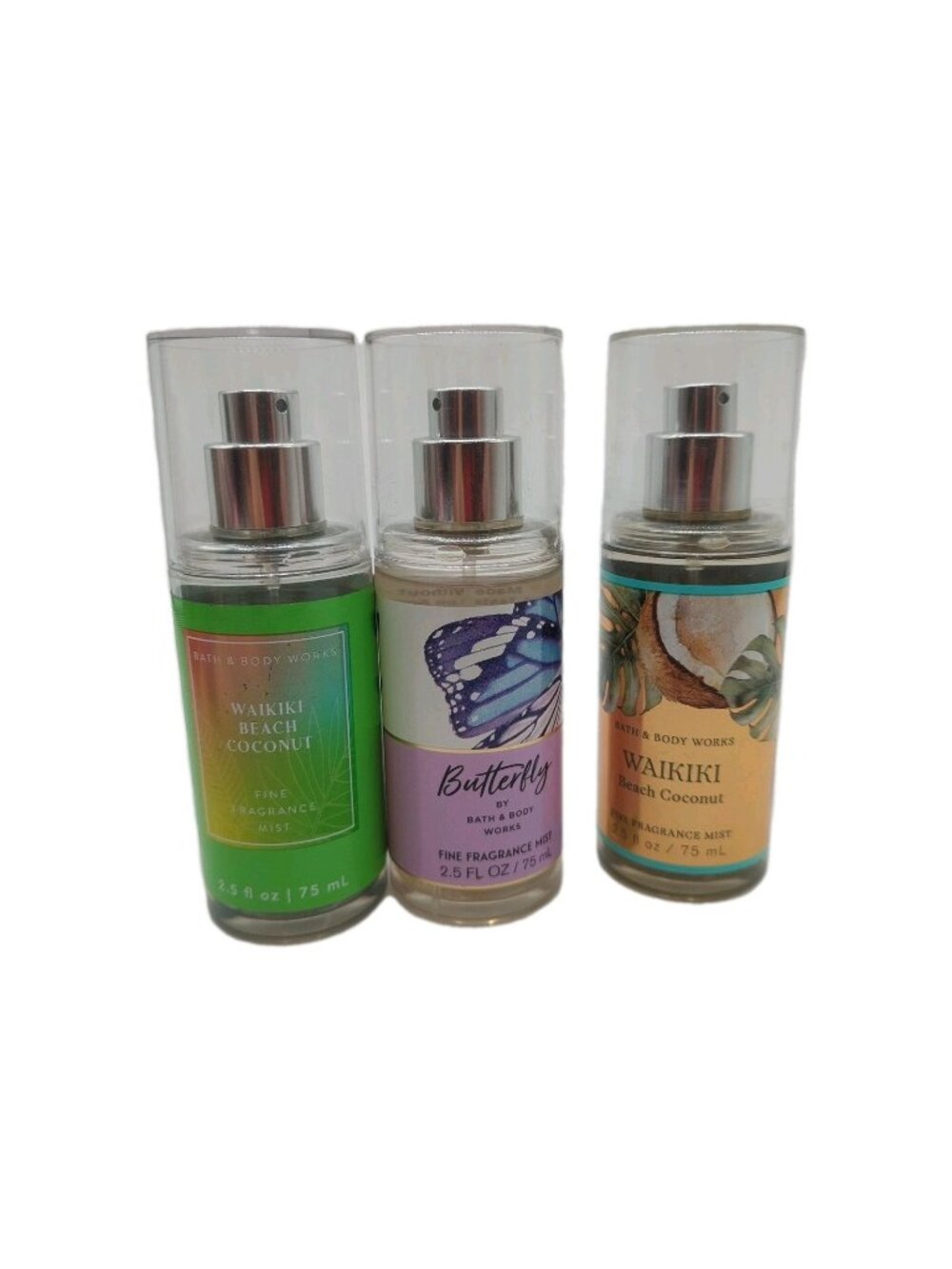 Bath & Body Works 1 Butterfly 2 Waikiki Beach Coconut Mist Travel Size  Set Of 3